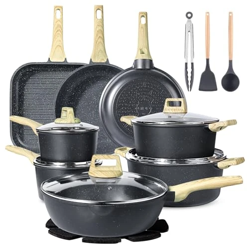 Offerta a tempo: GiPP 21 Pezzi Set di Padelle e Pentole Antiaderente a Induzione, Nero - 19% da 131.53 € a 107.13 €