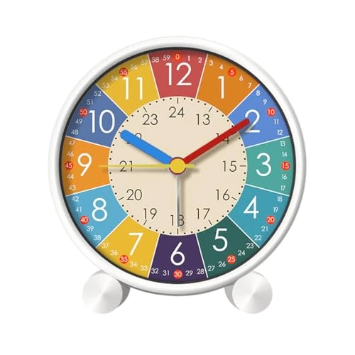 Tomedeks Children's Alarm Clock, Quartz Alarm Clock, Analogue, No Ticking, Children's Alarm Clock with Soft Alarm Clock, Learning Alarm Clock, Children, Girls, Boys, for Back to School, Battery