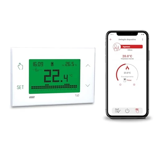 VEMER VE795800 TUO 4G - 4G-LTE Heizungsthermostat mit Integrierter Daten-SIM, Smart Thermostat mit App, Einfache Bluetooth-Einrichtung, Wochenprogrammierung, Stromversorgung 230V, Weiß