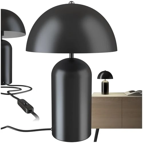 tectake® Tafellamp in paddestoelvorm - Vintage design - Leeslamp, nachtlampje, woonkamer, kleine lamp, retro, Bedlampje met kabel - 40W, 37cm hoog - Zwart
