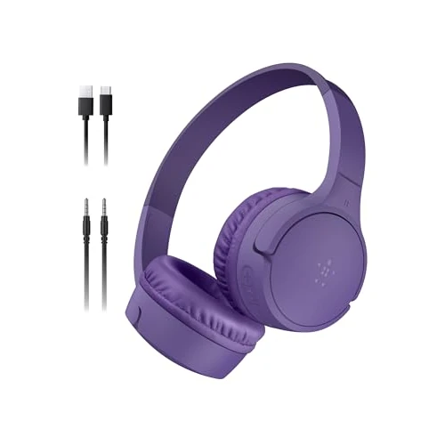 Offerta a tempo: Belkin SoundForm - Mini cuffie wireless per bambini, con microfono integrato, 30 ore di riproduzione e divertenti adesivi, cuffie over-ear per apprendimento online, scuola, viaggi, iPhone, iPad, - 43% da 29.99 € a 16.99 €