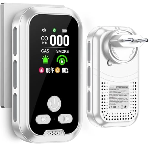 Limited offer: Gedsffati Plug in 5in1 Smoke Detector Carbon Monoxide Detectors Gas Detector Combo with 2000mah Battery & HD 2.1 "Screen [Co smoke Temp Moisture Monitor] for Family, White from 55.99 EUR to 45.99 EUR (save 18%)