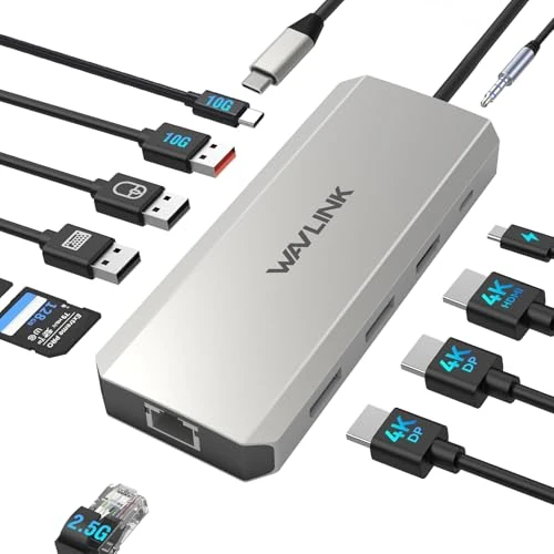 Offerta a tempo: WAVLINK Stazione docking per computer portatili, Displayport Docking Station con doppio DP, HDMI, 100W PD IN, 10Gbps USB A/C, porta Ethernet 2.5G per Dell/HP/Lenovo ecc, solo computer Windows Systerm - 23% da 55.00 € a 42.19 €