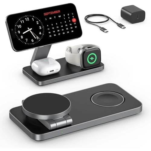 Offerta a tempo: Caricatore Wireless per iPhone con Mag-Safe, 3 in 1 stazione di ricarica per Apple Inductive Wireless Charger per iPhone Air 17 16 15 14 13 12, Apple Watch 10/9/8/7/6/SE/5/4/3/, per AirPods Pro - 24% da 39.99 € a 30.39 €