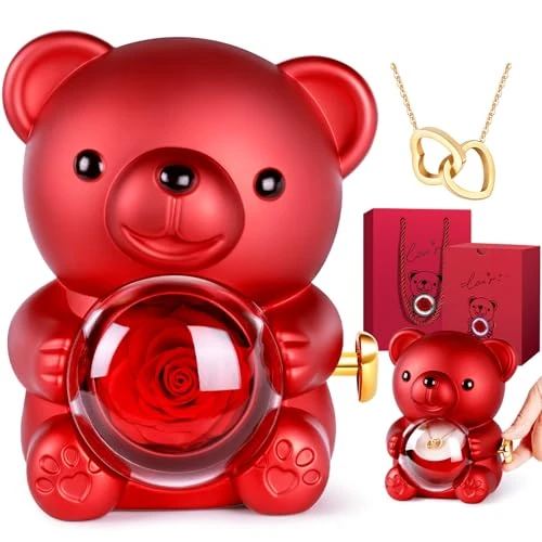 Offerta a tempo: Aloskart Orso Rosa Eterna con Collana,Orsetto di Rose Eterna Stabilizzate - 0.00% da 38.99 € a 38.99 €