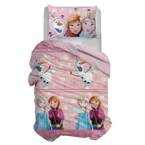 Disney, Set Copripiumino Letto Singolo, Sacco Copripiumone + Federa, Parure Copripiumino con Federa, Sacco 155x200 cm, 100% Cotone, Frozen, (Non Contiente Lenzuolo Con Angoli)
