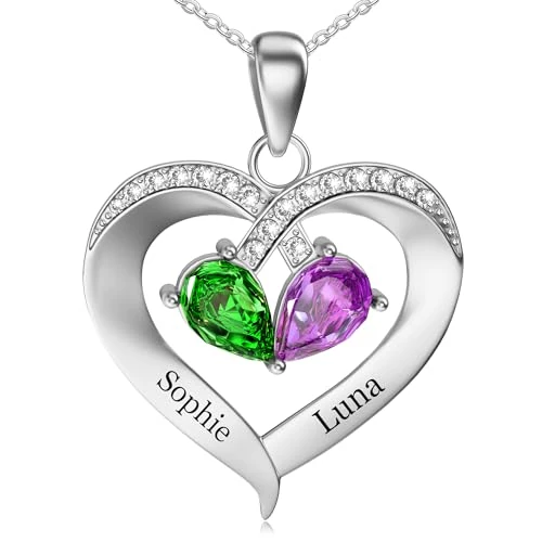 Easycosy Festa della Mamma Collana Personalizzata con Nome Inciso, Ciondolo a Cuore Personalizzato, Collana da Donna in Argento 925, Idee Regalo per Donna, Amica, Lei, Bambina(Stile 3)