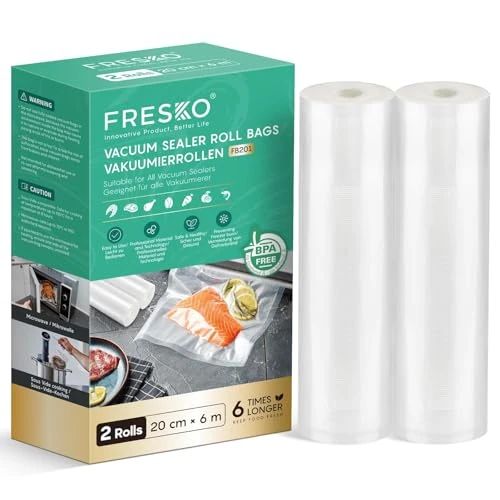 FRESKO Vacuum Rolls, 2 Rolls, 28 x 600 cm, Professional Vacuum Bags, Foil Bags, Dimensions for All Vacuum Machines, BPA Free, Embossed Air Vibration, Sous Vide Freezer Bags