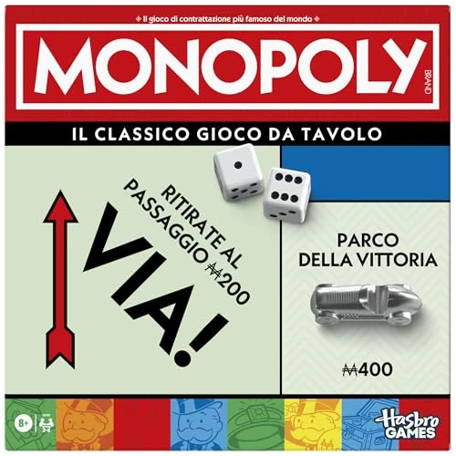 Offre limitée : Hasbro Gaming, Monopoly, jeu de table, idéal pour la famille et les amis, pour enfants et filles de 8 ans en haut, comprend un bac de rangement et des pions plus grands, pour 2 à 6 joueurs, en italien de 31.16 EUR à 31.16 EUR (remise 0%)