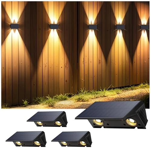 Offre limitée : IIRARA Applique Solaire Extérieur,4 Articles Haut & Bas Applique Murale Solaire Blanc Chaud 1500mAh Lampe Solaire Murale Extérieur IP67 Étanche Spot Sans Fil Lumière 100 Lumens pour Clôture Jardin de 29.99 € à 29.99 € (0.00% de remise)