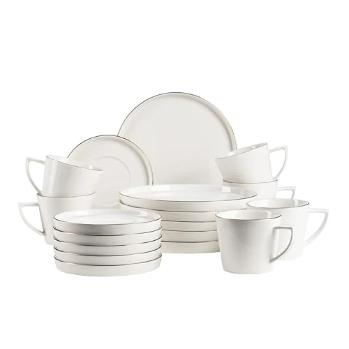 Offerta a tempo: MÄSER, Serie Sita, set di piatti per 6 persone, stoviglie in porcellana bianca con bordo dorato, semplice, elegante, porcellana, bianco - 0.00% da 100.32 € a 100.32 €