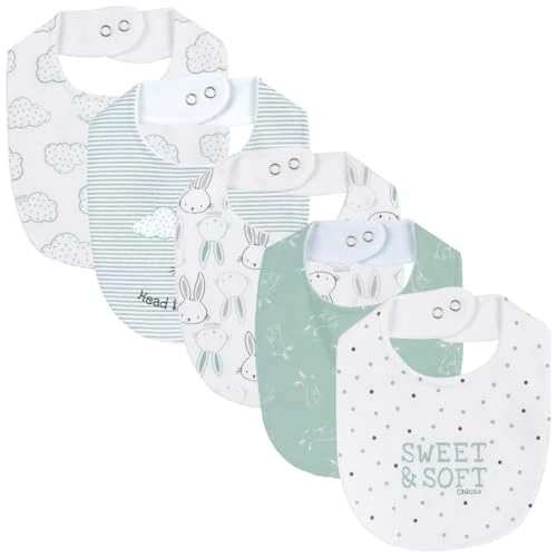 Chicco, Lot de 5 Bavoirs Bébé Garçon et Fille en Coton Doux, Taille Unique, Designed in Italy