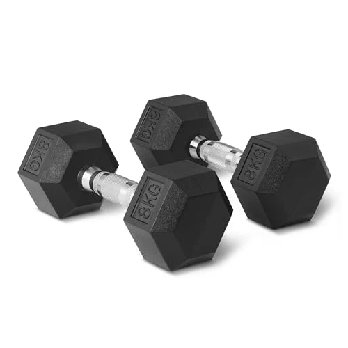 Oferta limitada: Amazon Basics Set de mancuernas hexagonales con recubrimiento de goma, 8 kg, Negro de 46.90 € a 46.90 € (ahorro 0.00%)