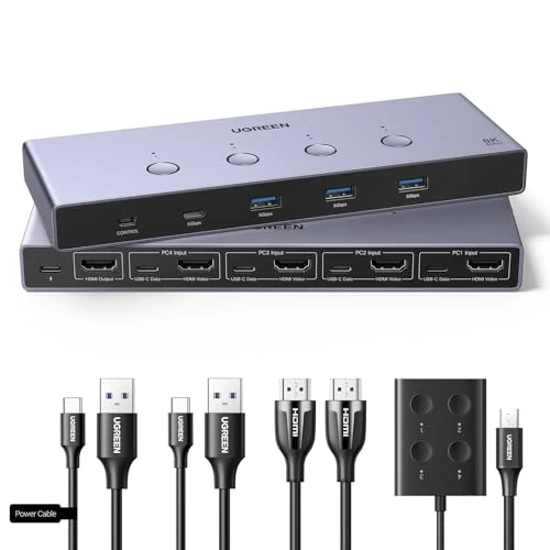 Zeitlich begrenztes Angebot: UGREEN HDMI KVM Switch 4 In 1 Out 8K60Hz Kompatibel mit Windows/Linux/MacOS | HDMI KVM Switch 4PC und 1 Monitor bis zu 8K60Hz 4K240Hz, USB 3.0 Switch 4 Ports für Tastatur, Maus, Drucker, U Disk von 129.99 € auf 129.99 € (0.00%
