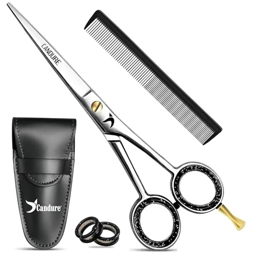 Begrenztes Angebot: Candure Friseurschere 6,5 Zoll Professionelle Haarschneideschere mit Kamm & Lederetui für Friseure, Barbier, Männer, Frauen & Kinder - Edelstahl Haarschere für Salon & Zuhause von 5.99 EUR auf 5.09 EUR (Rabatt 15%)