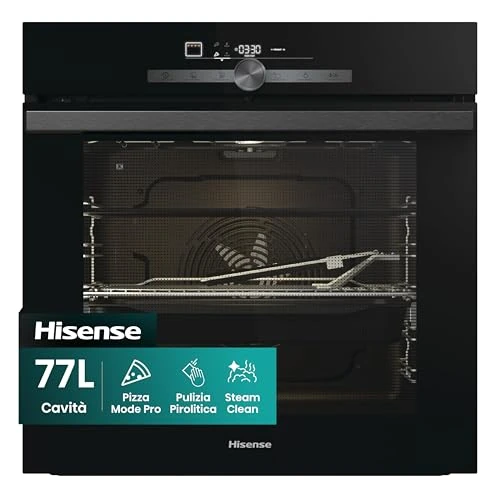 Hisense BI350BGPZ, Einbaubackofen, Pizzafunktion 3:30 min bei 350°, antihaftbeschichtetes Backblech und Schaufel, digitales Display, 77 l, 23 Funktionen, Teleskopschienen, Pyrolyse