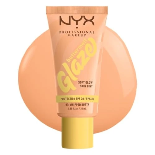 NYX Professional Makeup Skin Tint, Buttermelt Glaze Soft Glow Skin Tint for Face, with Niacinamide, Shea Butter and Mango Butter, with Up To 12 Hour Wear and SPF 30, Shade: Whipped Butta