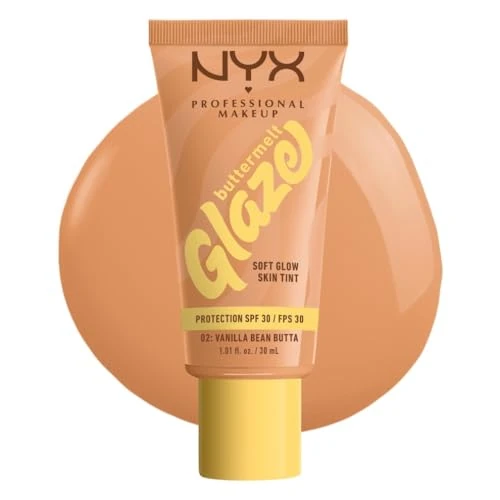 NYX Professional Makeup Fondotinta Illuminante, Per Tutti i Tipi di Pelle, Incarnato Uniforme e Luminoso, Effetto Naturale e Tenuta 12H, Con SPF 30, Buttermelt Glaze, Tonalità: 02 Vanilla Bean Butta