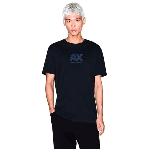 Armani Exchange T-Shirt à Manches Courtes pour Homme avec Logo imprimé et col Rond, Noir, S