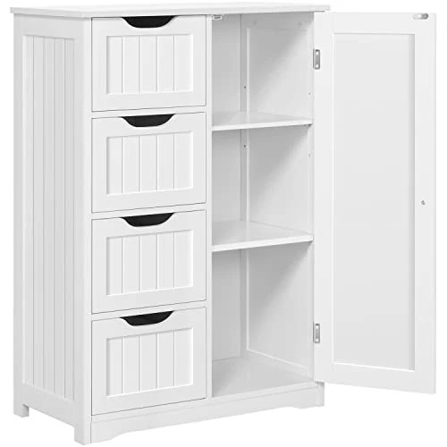 Yaheetech Cassettiera Camera da Letto con 4 Cassetti Armadietto da bagno sottile da Salotto Cucina Mobiletto Ingresso Corridoio 56 x 30 x 82 cm