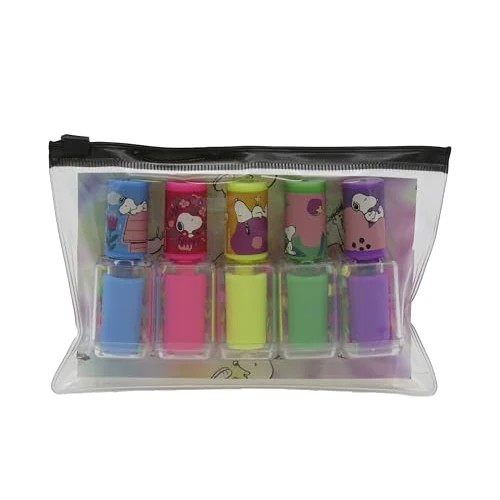 CyP Brands-Snoopy, Set di 5 pennarelli, Evidenziatore fluorescente, Pennarello, Smalto per unghie, Multicolor, Prodotto Ufficiale