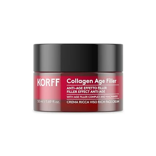 Offerta a tempo: Korff Crema Ricca Viso Antietà, Collagen Age Filler, Trattamento Anti-Rughe per Pelle Liscia e Idratata, Per tutti i tipi di pelle, Indicata Post-acta di Dermatologia Estetica, 50ml - 35% da 78.00 € a 50.51 €