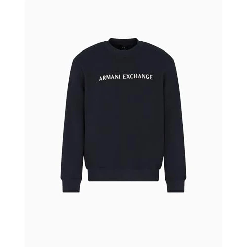 Armani Exchange Men's Long Sleeve Front Logo Lettering Round Collar, Sweatshirt, Blue, L