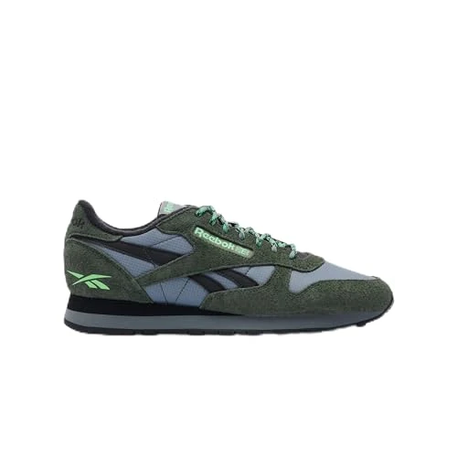 Reebok Unisex Classic Leather Sneaker, Dark Fog/Black/GRIT Green, 5.5 UK