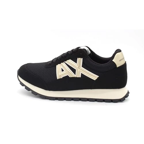 Armani Exchange Femme Essential, Drop, Microsuede Details Basket, Black Pale Gold, 35 EU