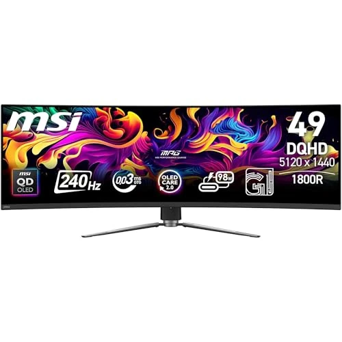 Offerta a tempo: msi MPG 491CQPX QD-OLED 49" Monitor, DQHD 5120x1440 1800R, 240Hz, 0.03ms, DisplayHDR True Black 400, G-SYNC, FreeSync Premium Pro, HDMI 2.1, DP 1.4a, USB-C (98W PD), Nero - 24% da 1499.00 € a 1137.85 €