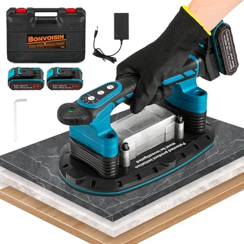 Bonvoisin Tile Vibration Tool, Large Suction Cup Area,400kg Adsorption Capacity, 6 Adjustable Speeds, with Lithium Battery, for Tiles/Glass/Wood/Cement Wall (EU)