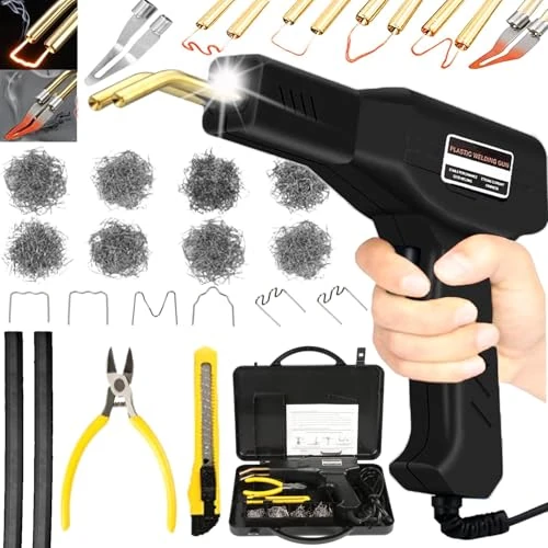 Oferta limitada: Soldador de plástico de 220 W, 2 em 1 soldagem de plástico, 800 grampos,reparação de para-choques de carro,com 2 peças hastes de soldagem, alicates e facas(negro) de 30.96 € a 29.91 € (ahorro 3%)