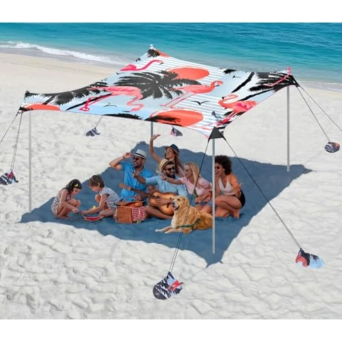 Offerta a tempo: Rhino Valley 3x3 M Tenda da Spiaggia Ultra Stabile Portatile per 6-8 Persone, Protezione UV UPF50+ Tenda da Mare Super Antivento con 8 Sacchi di Sabbia Riempibili e 4 Aste in Alluminio, Flamingo - 15% da 89.99 € a 76.56 €