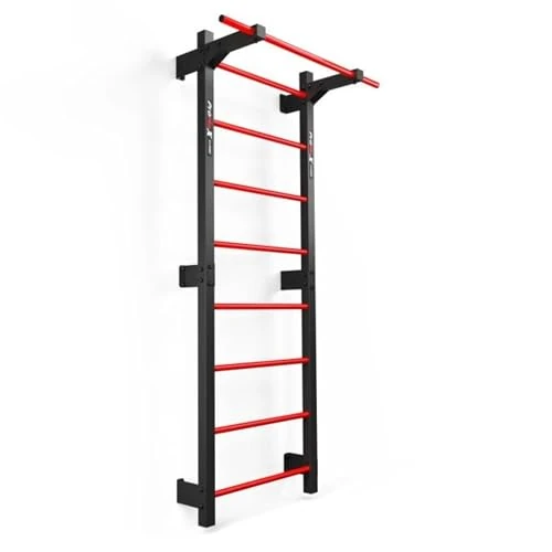 K-Sport: Wandrek met 8 sporten, klimrek, belastbaar tot 250 kg, turnwand met optrekstang, metalen klimwand voor wandmontage, voor volwassenen en kinderen, incl. e-book (mogelijk niet beschikbaar in