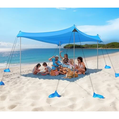 Offerta a tempo: Rhino Valley 3x3 M Tenda da Spiaggia Ultra Stabile Portatile per 6-8 Persone, Protezione UV UPF50+ Tenda da Mare Super Antivento con 8 Sacchi di Sabbia Riempibili e 4 Aste in Alluminio, Blu - 21% da 108.29 € a 85.49 €