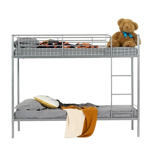 MEUBLE COSY Stapelbed 2 plaatsen 90 x 190 cm met lattenbodem van metaal Bedden voor volwassenen en kinderen huis, grijs