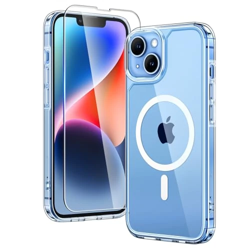 Offre limitee: TAURI Coque Magnétique pour iPhone 13/iPhone 14[Protection Militaire] avec Protection D'écran en Verre Trempé [Compatible avec MagSafe] -Coque Mince 6,1 Pouces-Transparent de 9.99 EUR a 9.49 EUR (economie 5%)