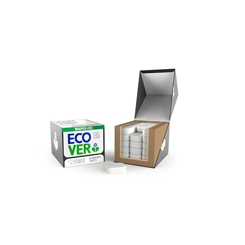 Ecover Tabletki do zmywarki do naczyń, wszystko w jednym, soli i płynu do płukania, zapach mandarynki i trawy cytrynowej, opakowanie 1, 45 tabletek.