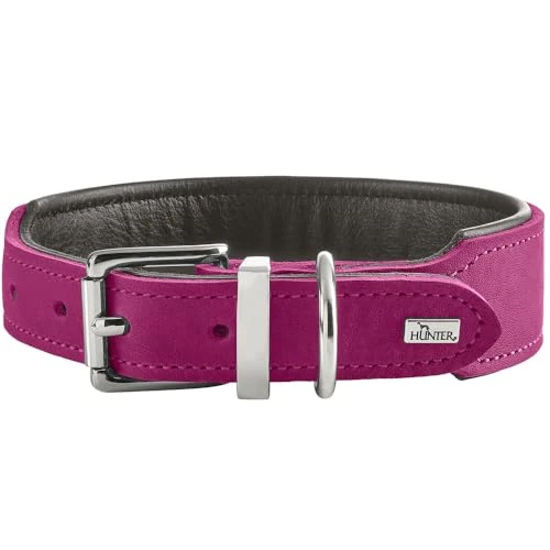 HUNTER Malta Dog Collar Colour: Magenta, Made of Oiled Soft Cowhide Leather, Softly Lined, Durable, Brilliant Colours, Handmade, Made in Germany, Size: 50
