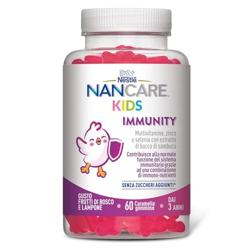 NESTLÉ NANCARE KIDS Immunity Integratore Alimentare multivitaminico per bambini da 3 anni, Barattolo da 60 caramelle gommose (162g)
