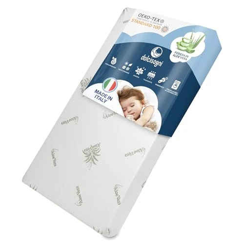 Offerta a tempo: DOLCI SOGNI Materasso Lettino 70x140 cm Spessore 16 cm, OEKO-TEX® e CertiPUR™ Materasso Culla Bambino per Lettino Neonati, Fodera in Aloe Vera Sfoderabile e Lavabile, Materasso Lettino Neonato - 10% da 66.98 € a 60.20 €