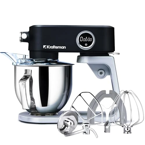 Limited offer: Kraftsman Full Metal Stand Mixer, 5L Kitchen Food Mixer for Baking with Stainless Steel Dough Hook, Whisk, Beater, Flexible Beater, Universal Attachment Hub, 8 Speeds & Timer Function (Black) from 278.12 EUR to 230.84 EUR (save 17%)