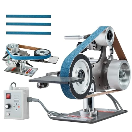 Tijdelijke aanbieding: VEVOR Bandpolijstmachine met variabele snelheid, 762 x 25 mm met VFD, polijstmachine 550 W met 2 slijpvormen en 3 schuurbanden voor metaalbewerking, messen maken van 200.99 € naar 200.99 € (0.00% korting)