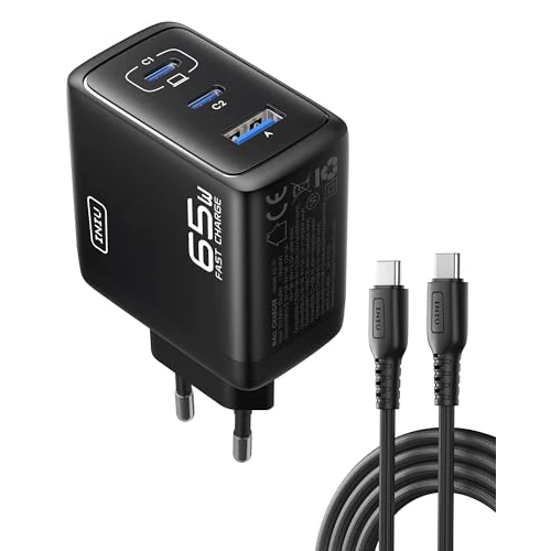 INIU 65 W USB C Charger, 3-in-1 Travel Fast Charger with USB-C Cable, PD Power Adapter Plug, Multiple Power Supply for Laptop, Tablet, iPhone 16 15 Pro Max, iPad Air Pro, Samsung S25 S24 S23 Ultra