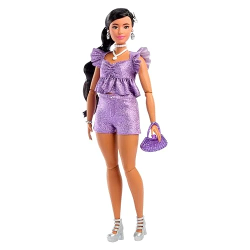 Limited-time offer: Barbie Deluxe Style Doll #8 in Metallic Purple Top and Sparkly Shorts, Black Hair in Braid, Accessories like Pearly Jewelry and Handbag, JFP43 from 14.64 £ to 9.99 £ (save 32%)