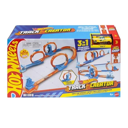 Offerta a tempo: Hot Wheels - Pista Triplo Loop, Set con Speed Snap Track e adattori per Costruire 3 Giri della Morte, macchinina in Scala 1:64 Inclusa, Giocattolo per Bambini, 4+ Anni, JDW39 - 35% da 49.99 € a 32.53 €