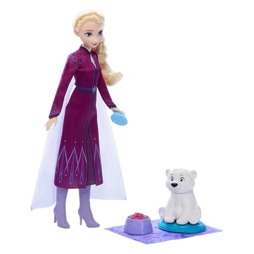 Mattel Disney La Reine des Neiges Coffret Elsa et l’Ourson avec 4 accessoires, dont un lit et une couverture pour l’animal, coffret inspiré des Animaux d’Arendelle