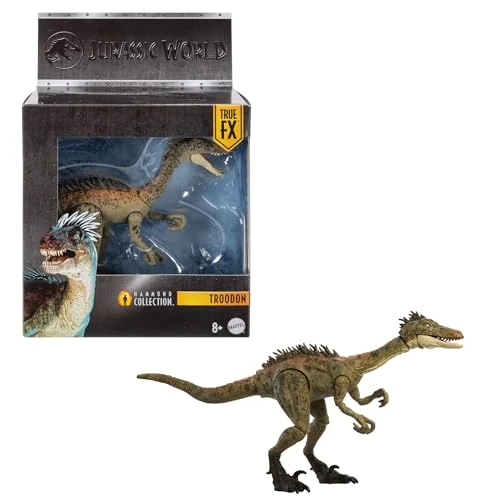 Mattel Jurassic World Hammond Collection mit Menschen- und Dinosaurier-Actionfigur, Atrociraptor Tiger, Premium-Film-Design Glasaugen & 14 Gelenkpunkte, JDJ11, Grau
