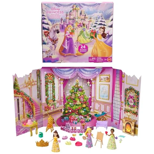 Tijdelijke aanbieding: Mattel Disney Prinses Speelgoed, Adventskalender met 24 dagen verrassingen, waaronder 3 kleine poppen, 3 vriendjes, 6 outfits en 16 accessoires, geïnspireerd op de films, JFG79 van 20.85 EUR naar 16.26 EUR (korting 22%)