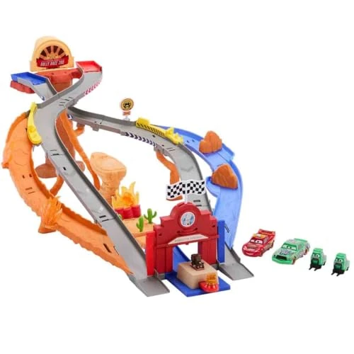 Mattel CARS - Sfreccia e Soccorri Circuito per Soccorso Stradale, set con 2 tipi di gara, Saetta McQueen, Chicks Hicks e 2 veicoli della squadra di Pitty, giocattolo per bambini, 4+ anni, JFL57